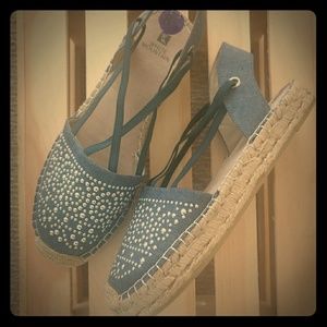 Denim espadrilles with silver studs